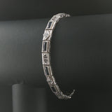 14k White Gold Sapphire and Diamond Vintage Filigree Panel Link Bracelet 6.75"