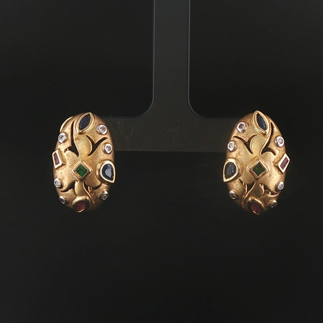 14k Yellow Gold Multi Gemstone and Diamond Huggie Earrings