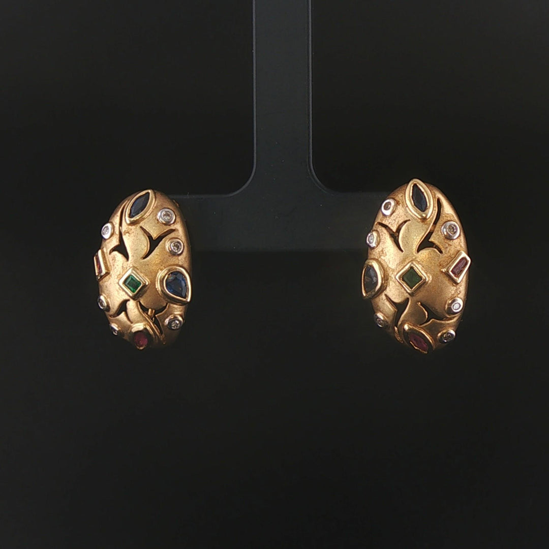 14k Yellow Gold Multi Gemstone and Diamond Huggie Earrings