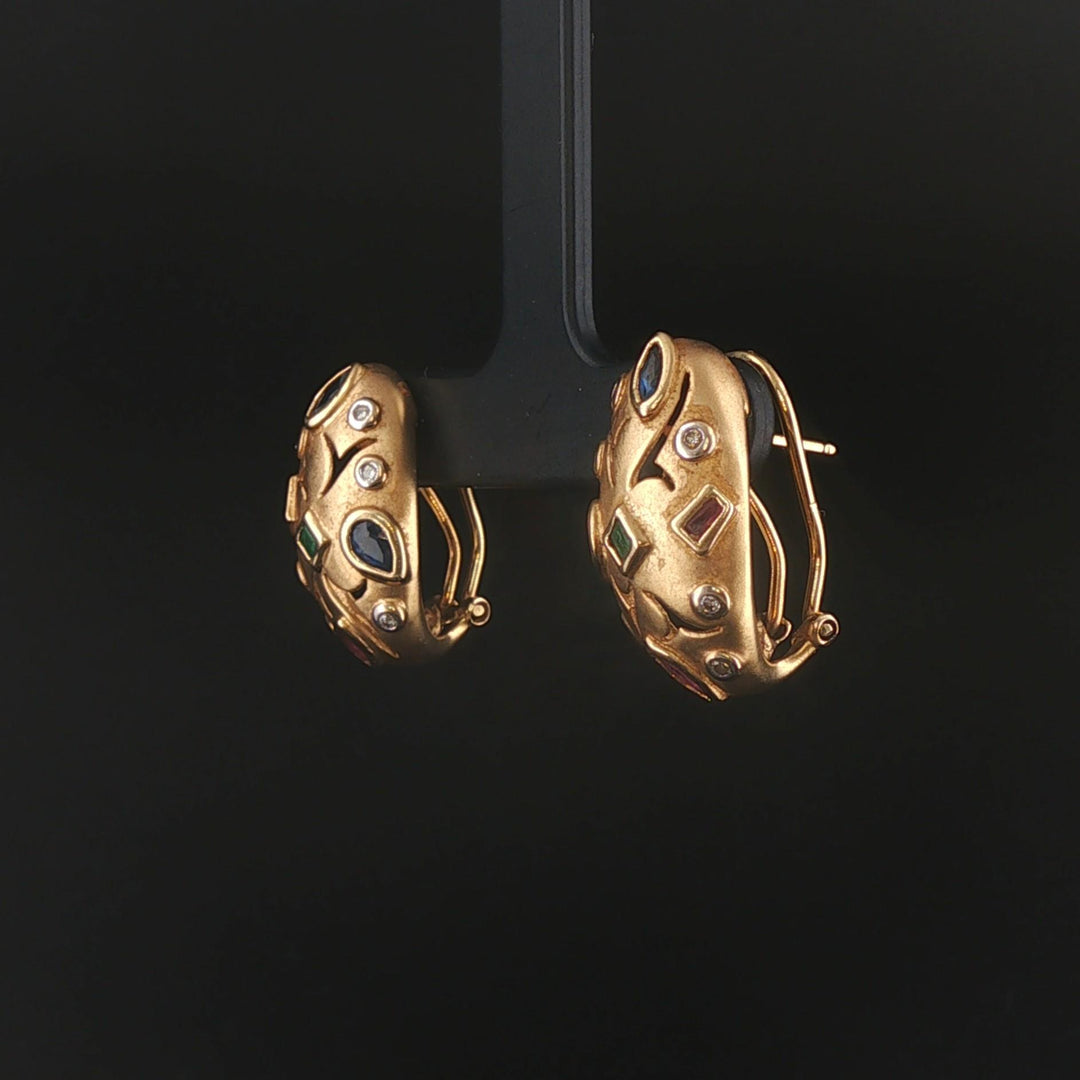 14k Yellow Gold Multi Gemstone and Diamond Huggie Earrings