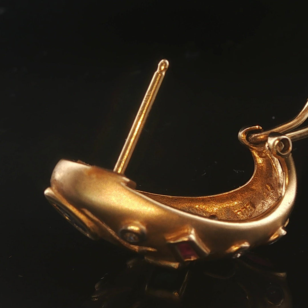 14k Yellow Gold Multi Gemstone and Diamond Huggie Earrings