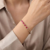 14k Yellow Gold Pink Sapphire and Diamond Link Bracelet 7"