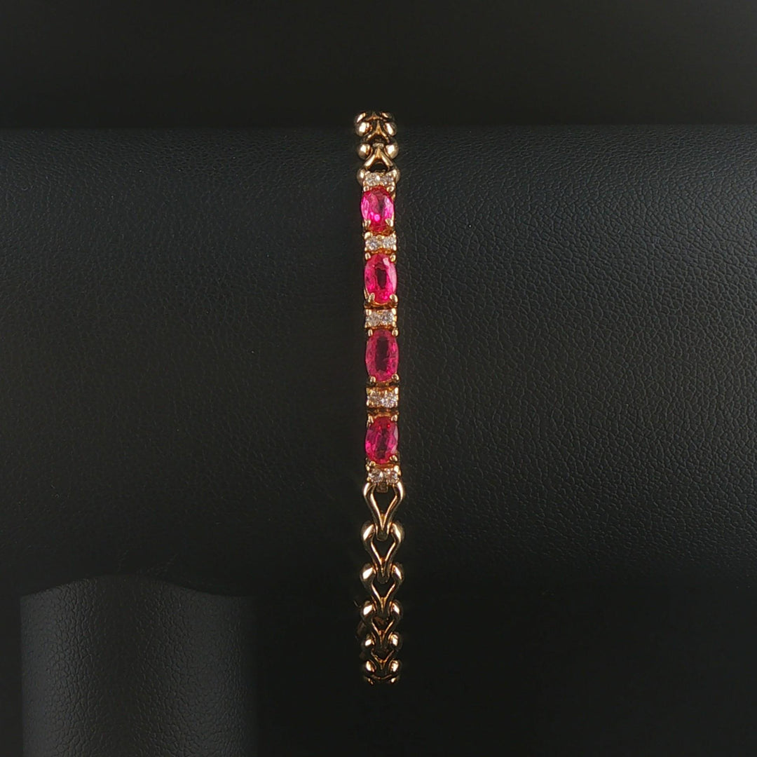 14k Yellow Gold Pink Sapphire and Diamond Link Bracelet 7"