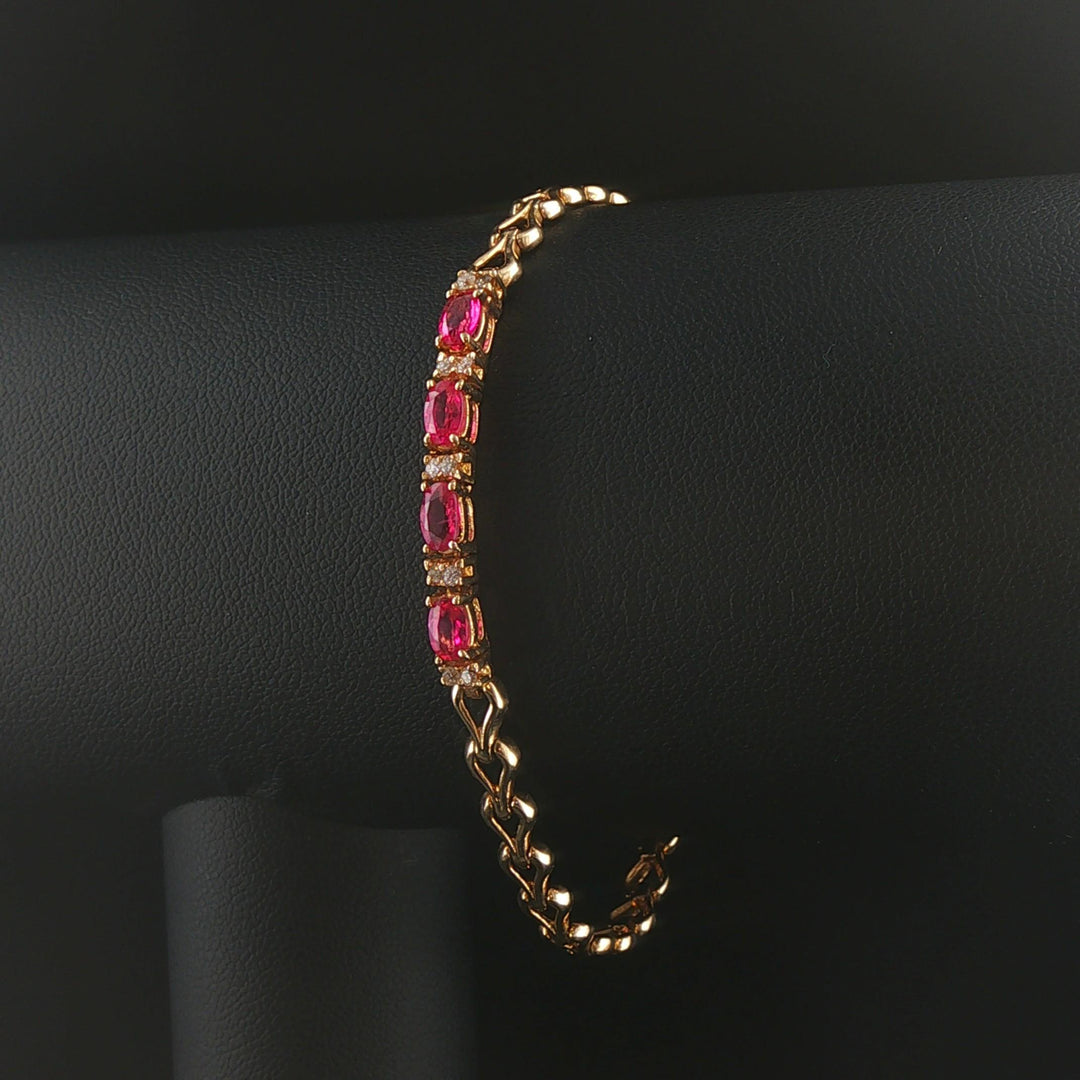 14k Yellow Gold Pink Sapphire and Diamond Link Bracelet 7"