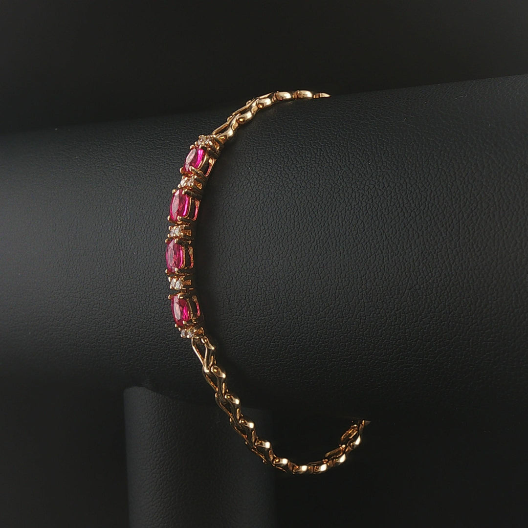 14k Yellow Gold Pink Sapphire and Diamond Link Bracelet 7"