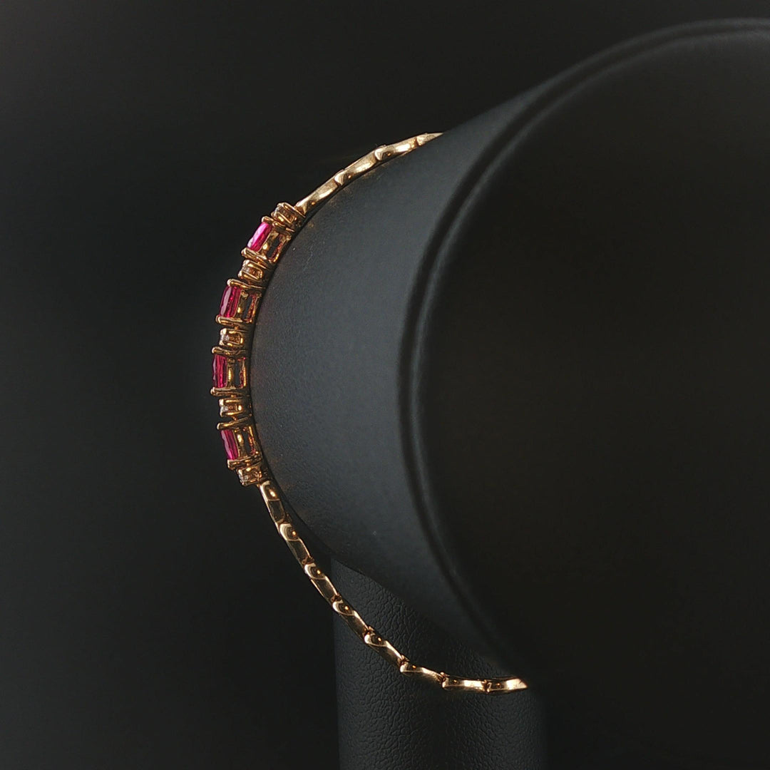 14k Yellow Gold Pink Sapphire and Diamond Link Bracelet 7"
