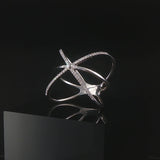 14k White Gold 0.25cttw Diamond Large Fancy Crisscross Band Ring Size 8.5