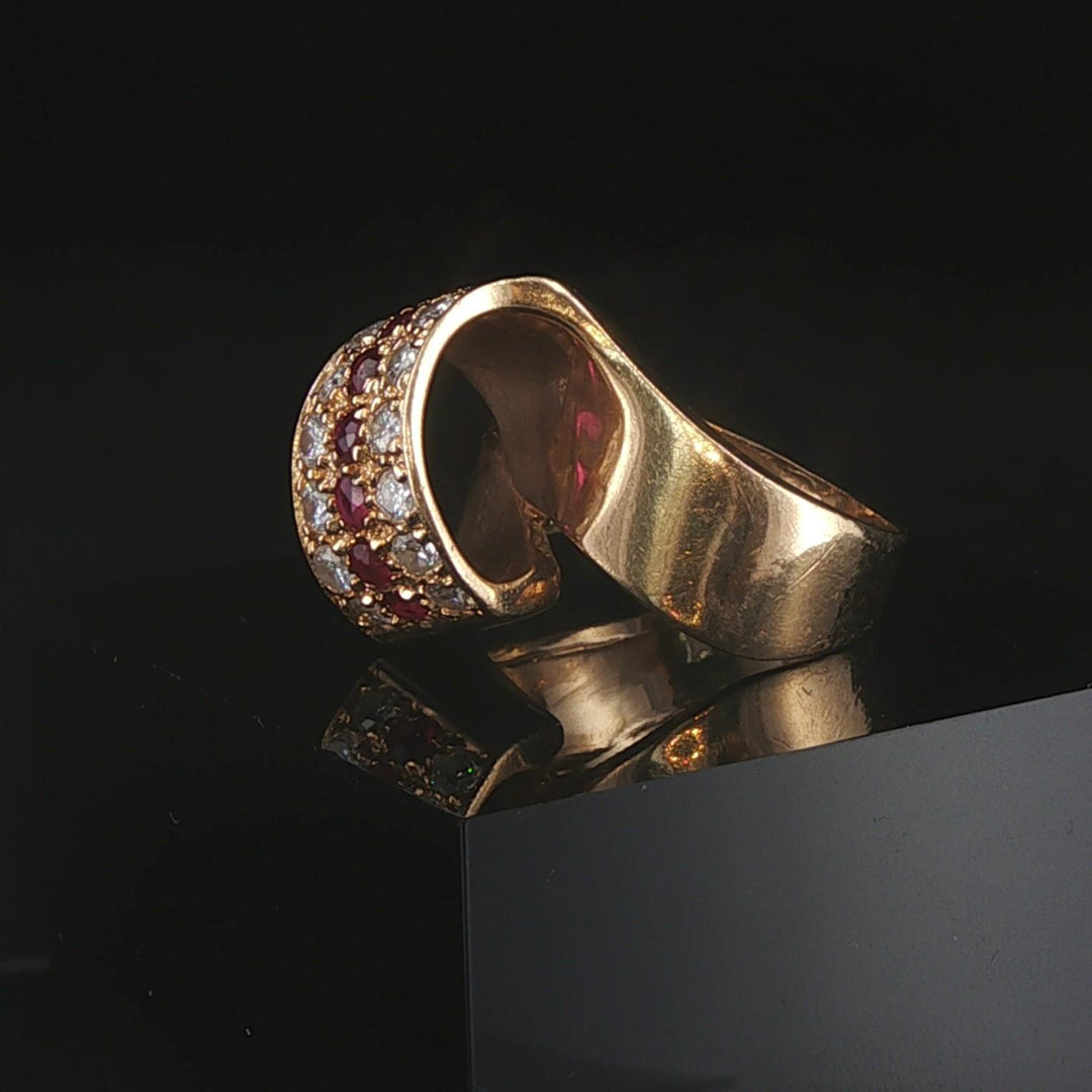 14k Yellow Gold Ruby and 0.70cttw Diamond Ribbon Wrap Ring Size 6.5
