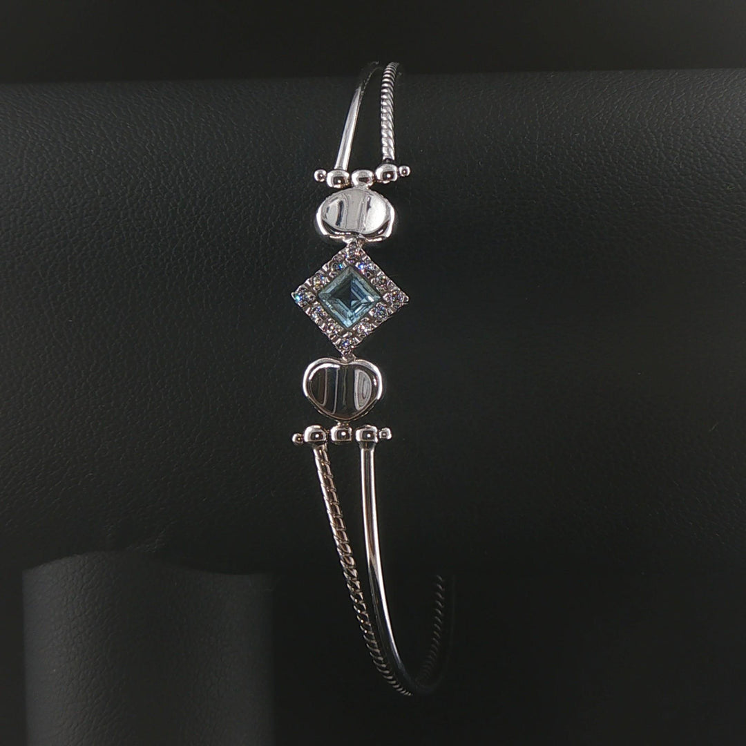 18k White Gold Aquamarine and Diamond Fancy Bracelet Italy 7"