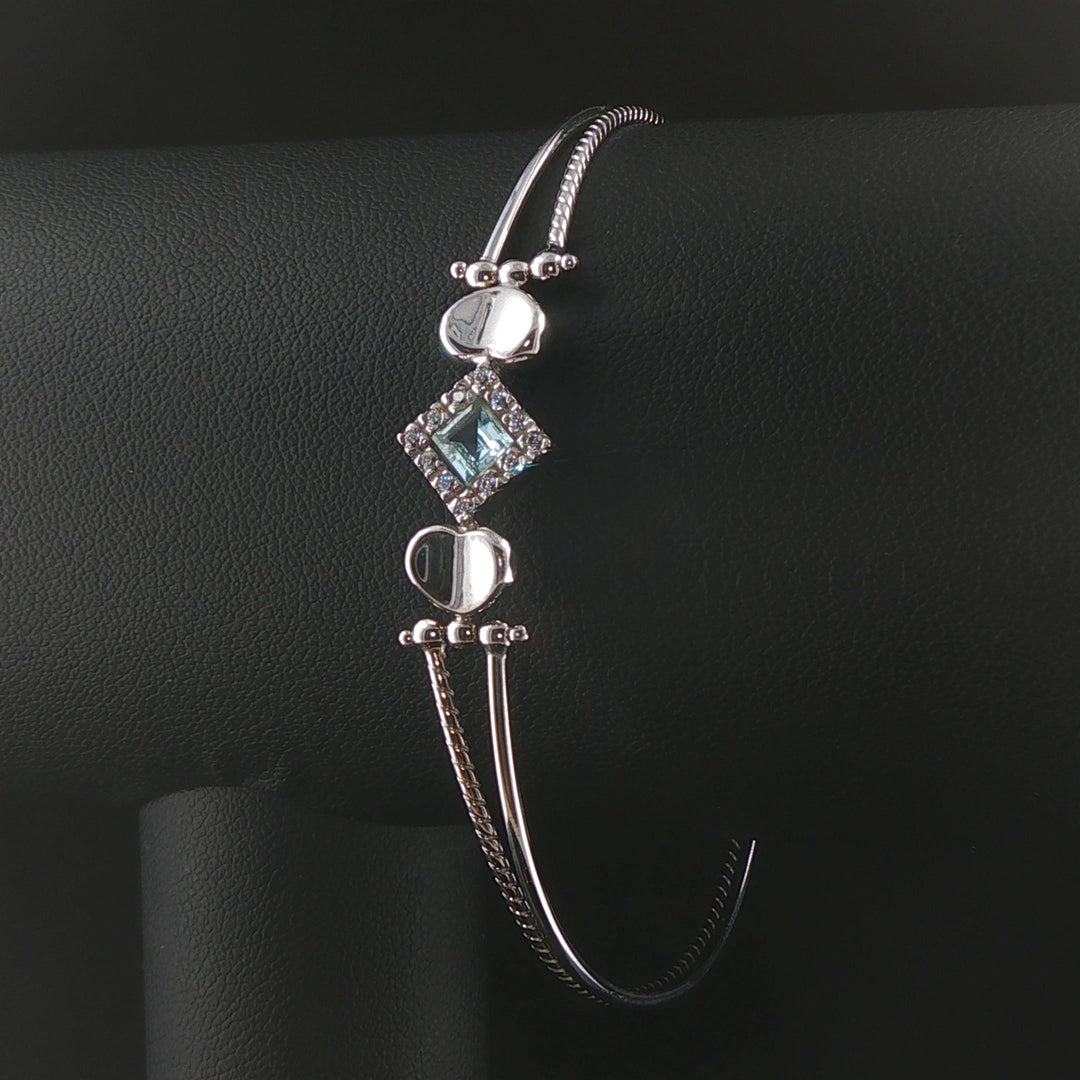 18k White Gold Aquamarine and Diamond Fancy Bracelet Italy 7"