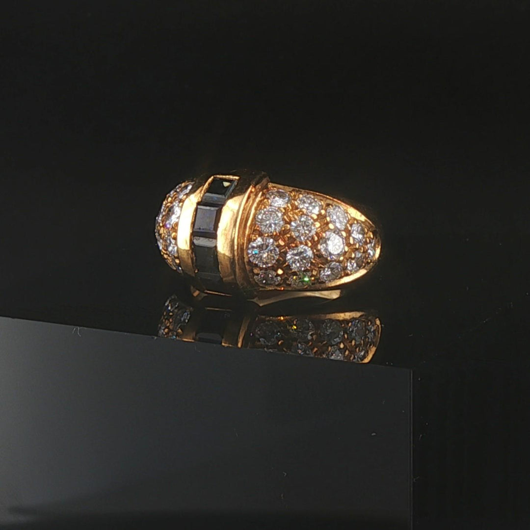 18k Yellow Gold Blue Sapphire and 1cttw Diamond Vintage Ring Size 3.25
