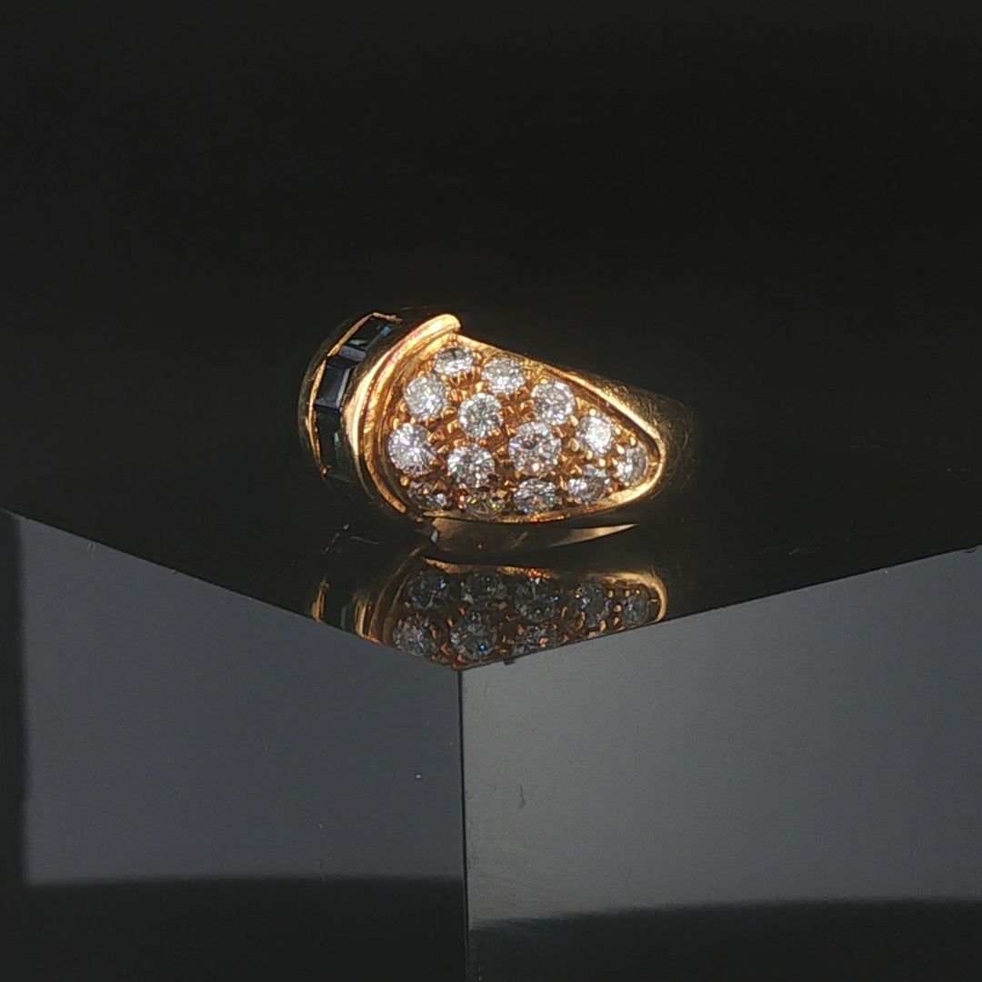 18k Yellow Gold Blue Sapphire and 1cttw Diamond Vintage Ring Size 3.25
