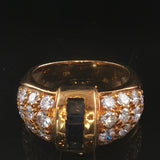 18k Yellow Gold Blue Sapphire and 1cttw Diamond Vintage Ring Size 3.25