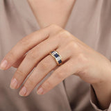 18k Yellow Gold Blue Sapphire and 0.50cttw Diamond Vintage Band Ring Size 6