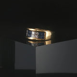 18k Yellow Gold Blue Sapphire and 0.50cttw Diamond Vintage Band Ring Size 6