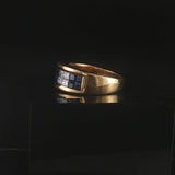 18k Yellow Gold Blue Sapphire and 0.50cttw Diamond Vintage Band Ring Size 6