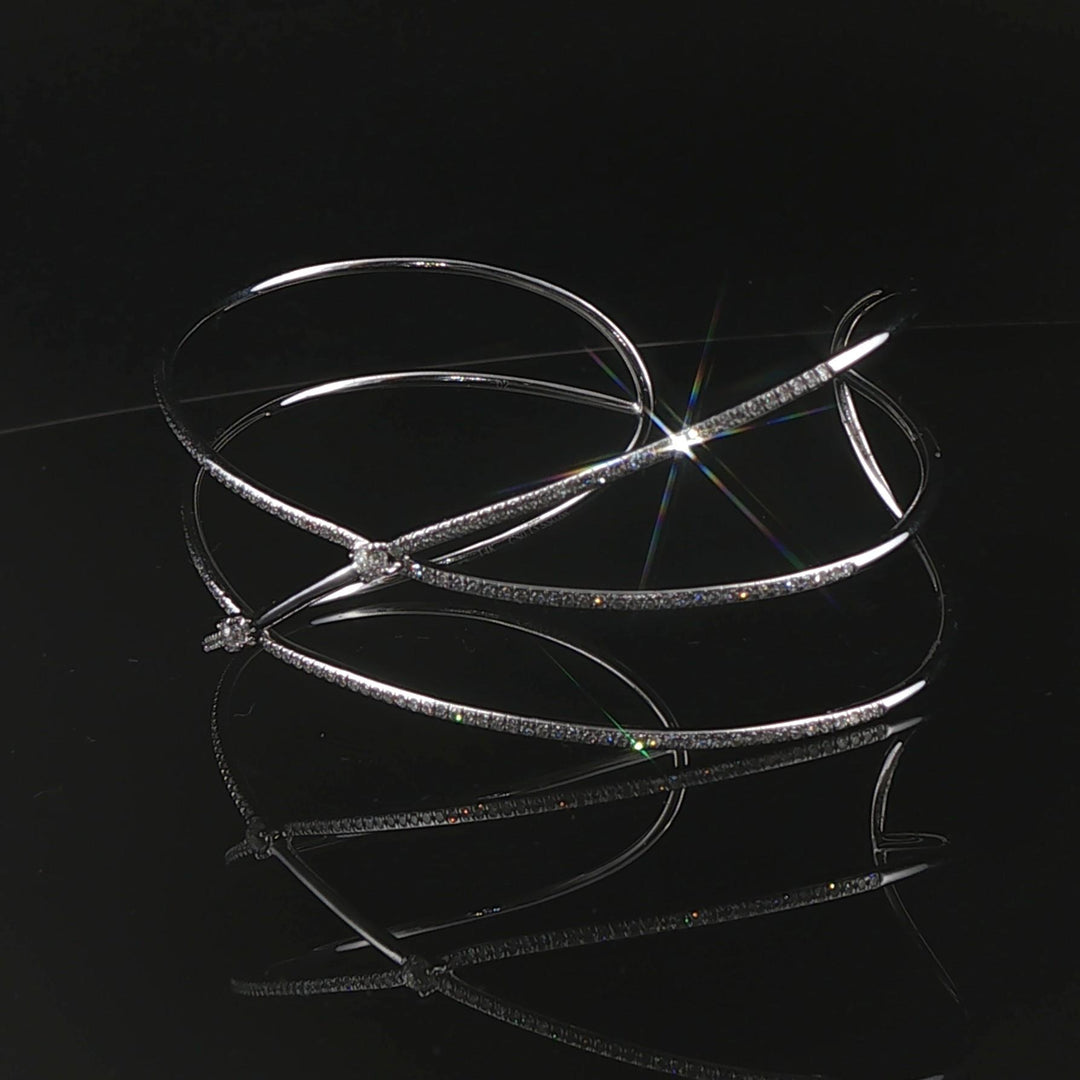 14k White Gold and Diamond 9.3g Crisscross Flex Cuff Bracelet 6.5"