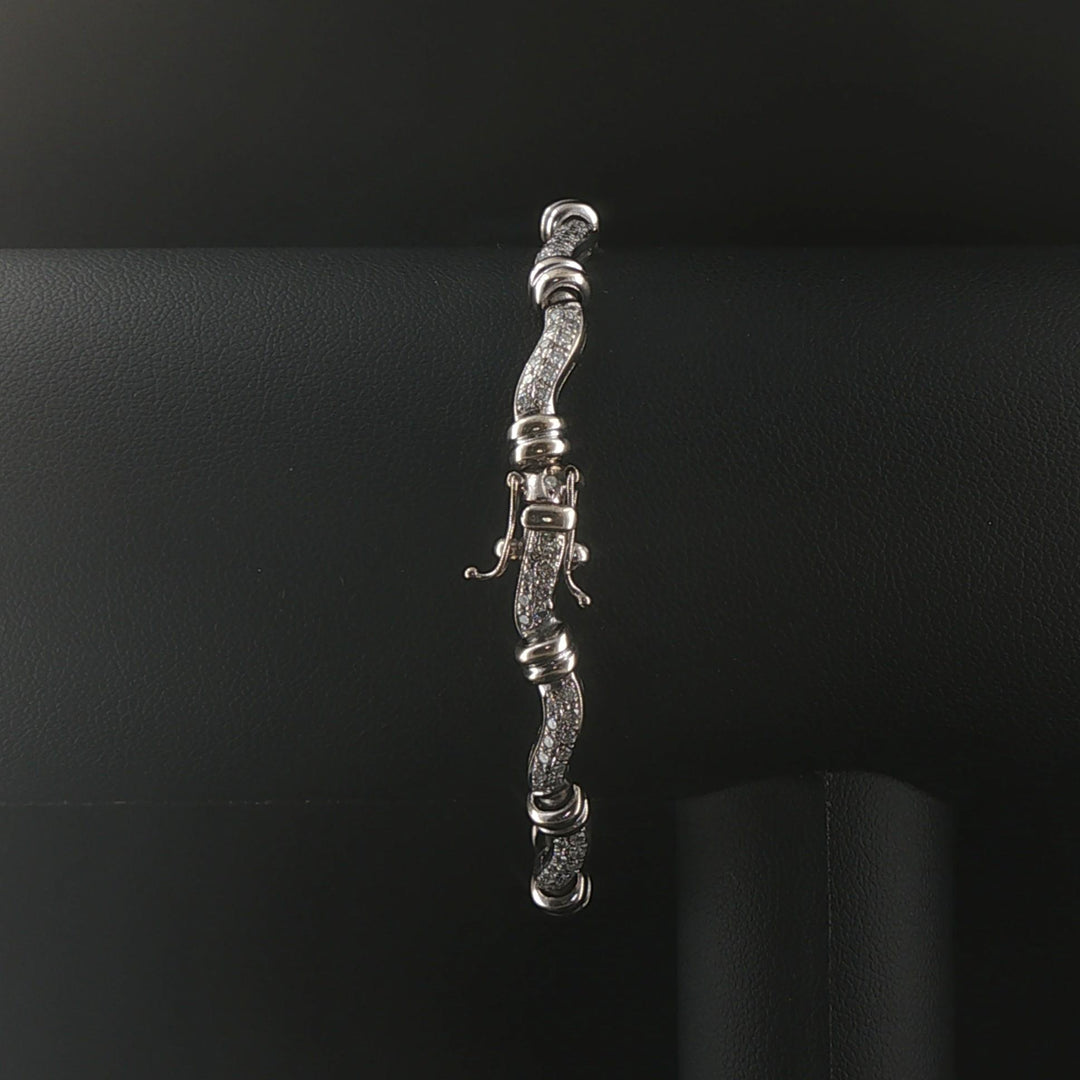 14k White Gold and 2cttw Diamond Curved Bar Link Bracelet 7"