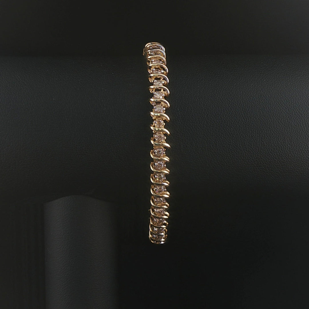 14k Yellow Gold and 2cttw Diamond S Link Vintage Tennis Bracelet 7.25"