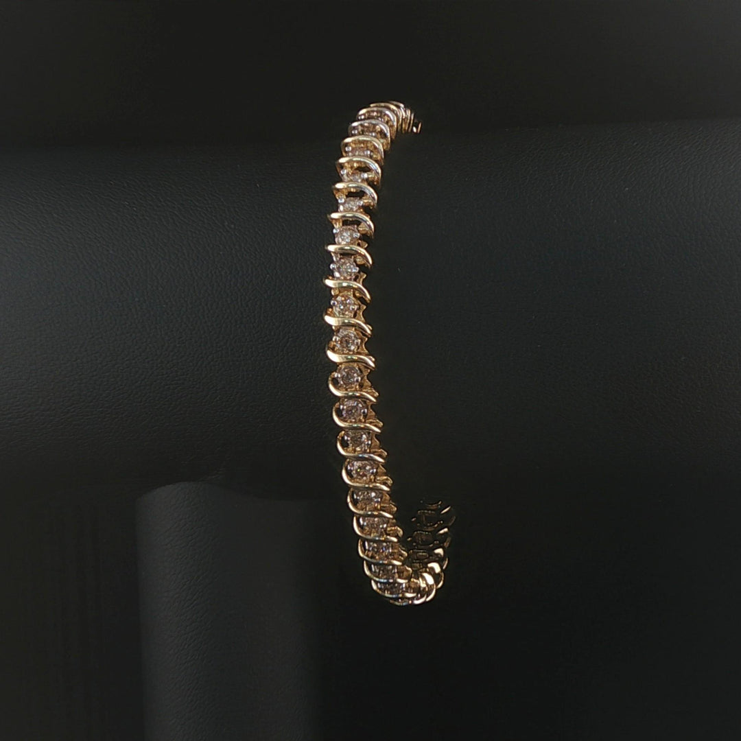 14k Yellow Gold and 2cttw Diamond S Link Vintage Tennis Bracelet 7.25"