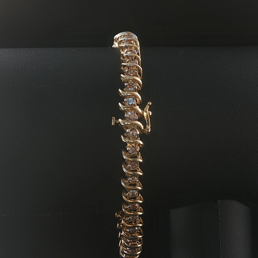 14k Yellow Gold and 2cttw Diamond S Link Vintage Tennis Bracelet 7.25"