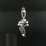 14k White Gold Blue Pearl and 0.75cttw Diamond Vintage Bangle Bracelet 6.75"
