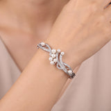 14k White Gold Blue Pearl and 0.75cttw Diamond Vintage Bangle Bracelet 6.75"