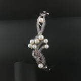 14k White Gold Blue Pearl and 0.75cttw Diamond Vintage Bangle Bracelet 6.75"