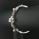 14k White Gold Blue Pearl and 0.75cttw Diamond Vintage Bangle Bracelet 6.75"