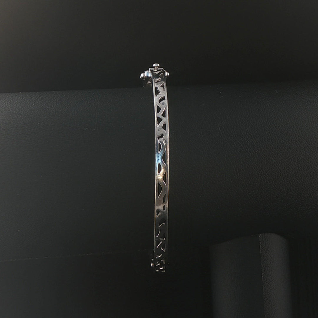 14k White Gold Blue Pearl and 0.75cttw Diamond Vintage Bangle Bracelet 6.75"