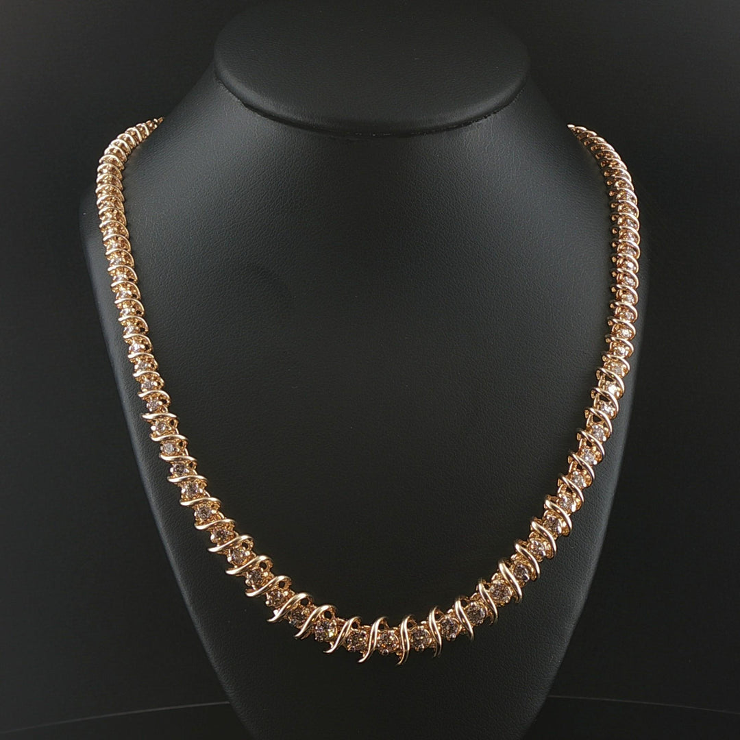 14k Yellow Gold and 3.5cttw Diamond Graduated S Link Vintage Tennis Necklace 17"