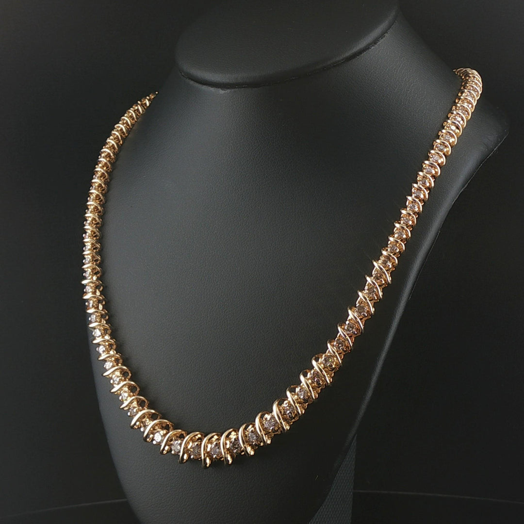 14k Yellow Gold and 3.5cttw Diamond Graduated S Link Vintage Tennis Necklace 17"
