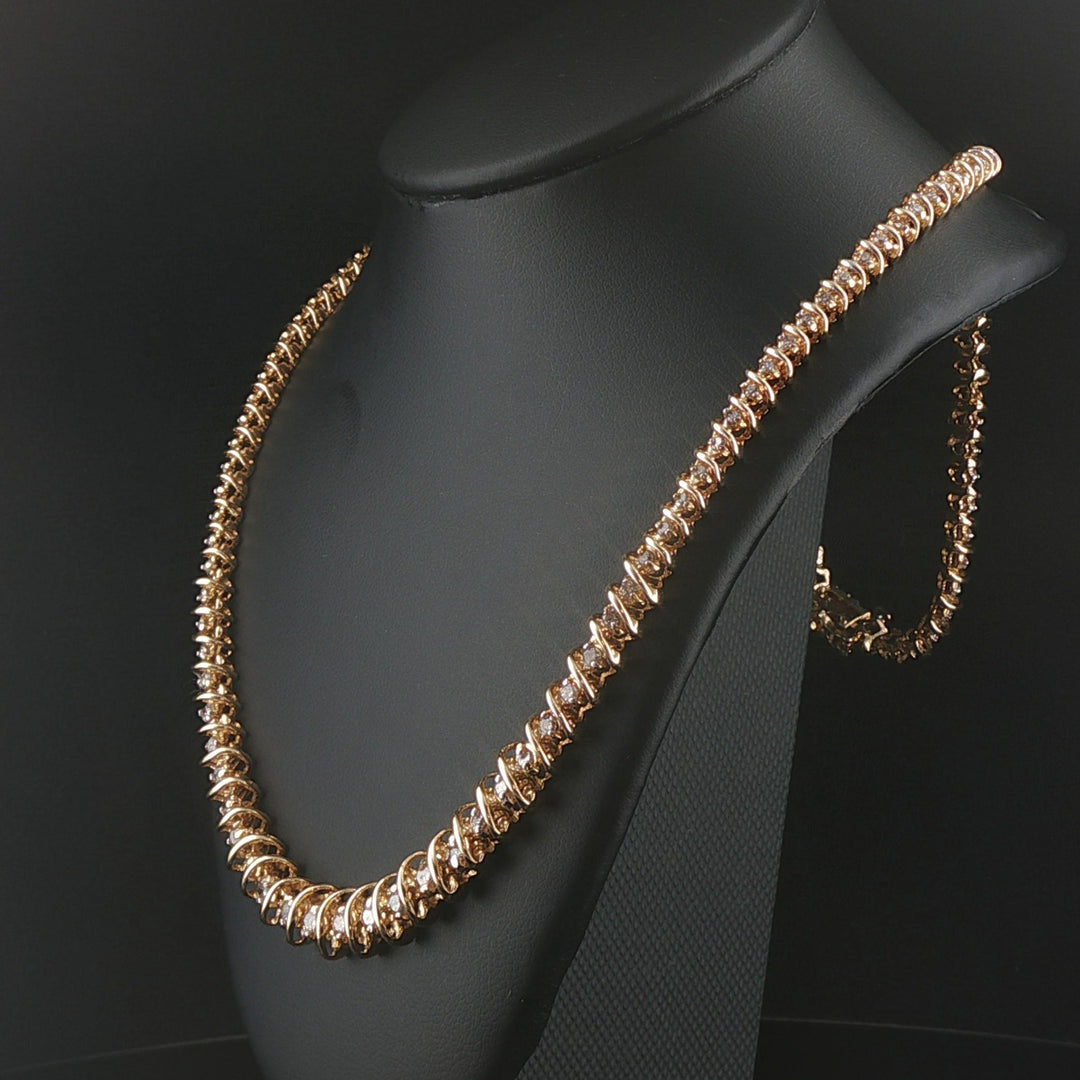 14k Yellow Gold and 3.5cttw Diamond Graduated S Link Vintage Tennis Necklace 17"
