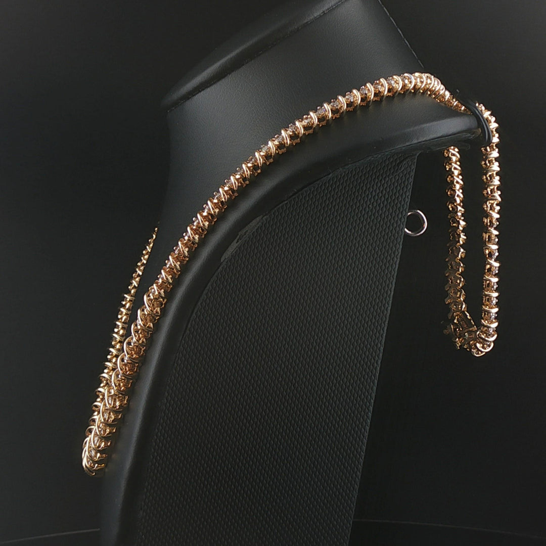 14k Yellow Gold and 3.5cttw Diamond Graduated S Link Vintage Tennis Necklace 17"
