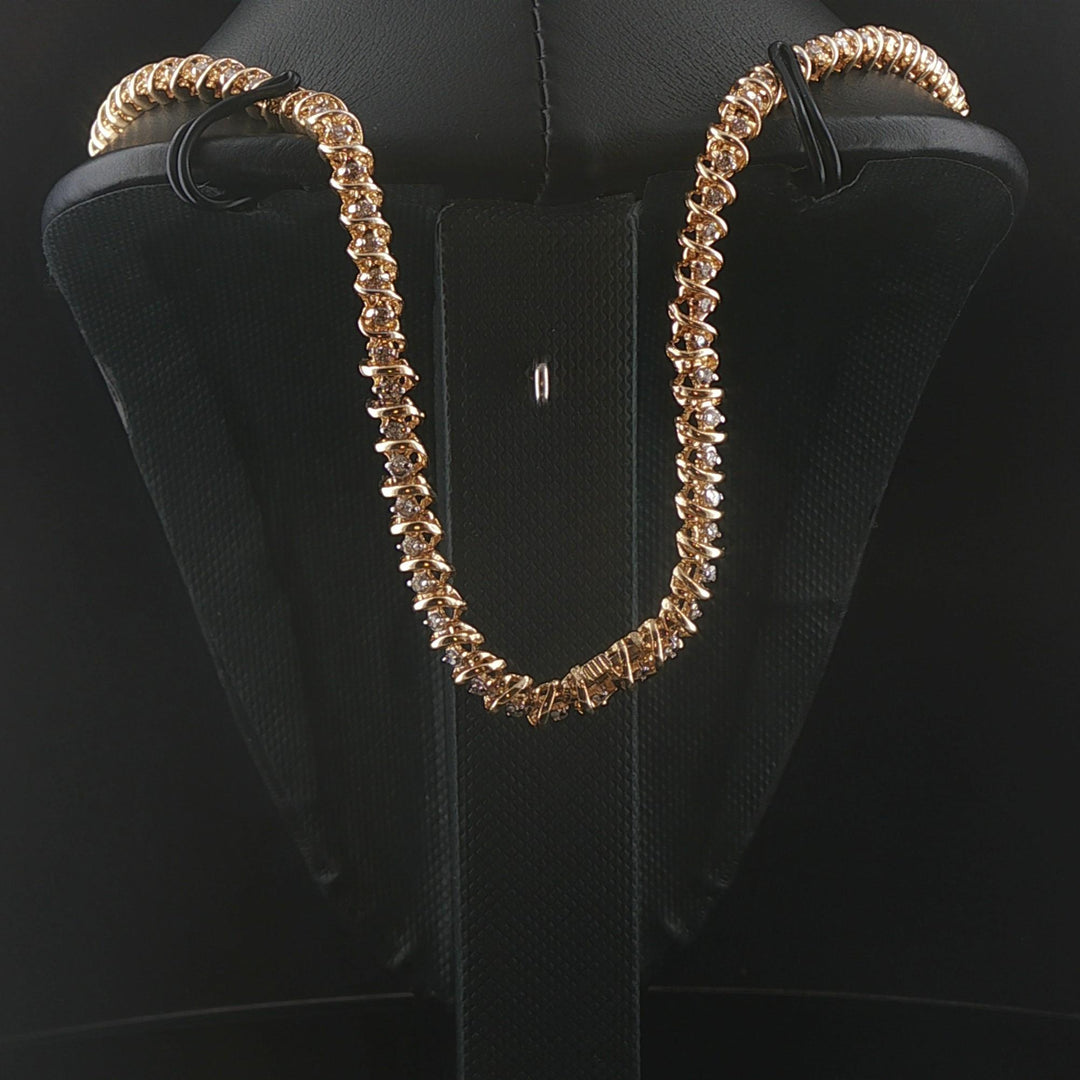 14k Yellow Gold and 3.5cttw Diamond Graduated S Link Vintage Tennis Necklace 17"