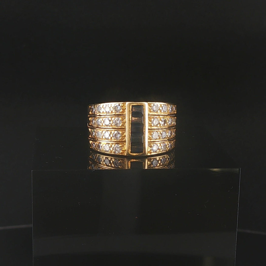 18k Yellow Gold Blue Sapphire and 0.75cttw Diamond Vintage Band Ring Size 5