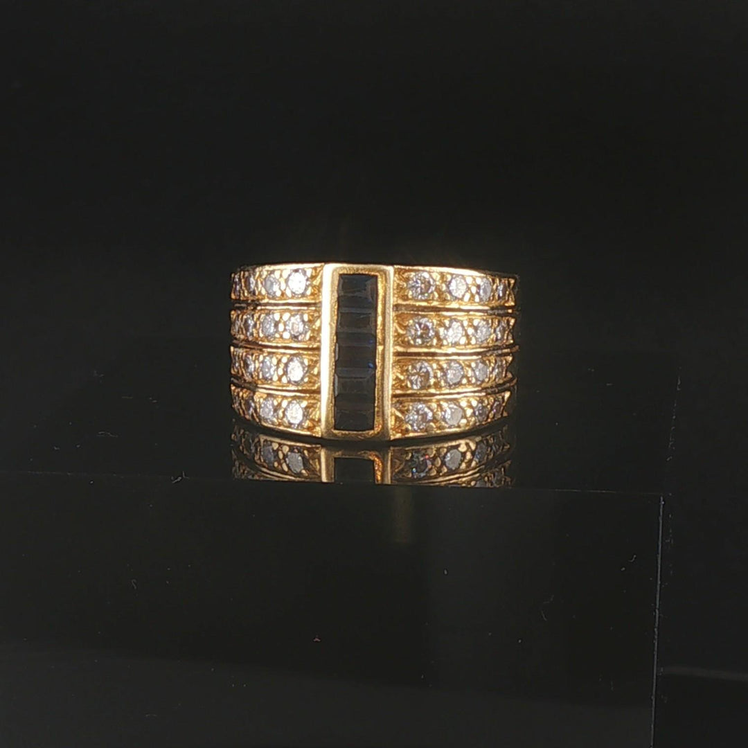 18k Yellow Gold Blue Sapphire and 0.75cttw Diamond Vintage Band Ring Size 5