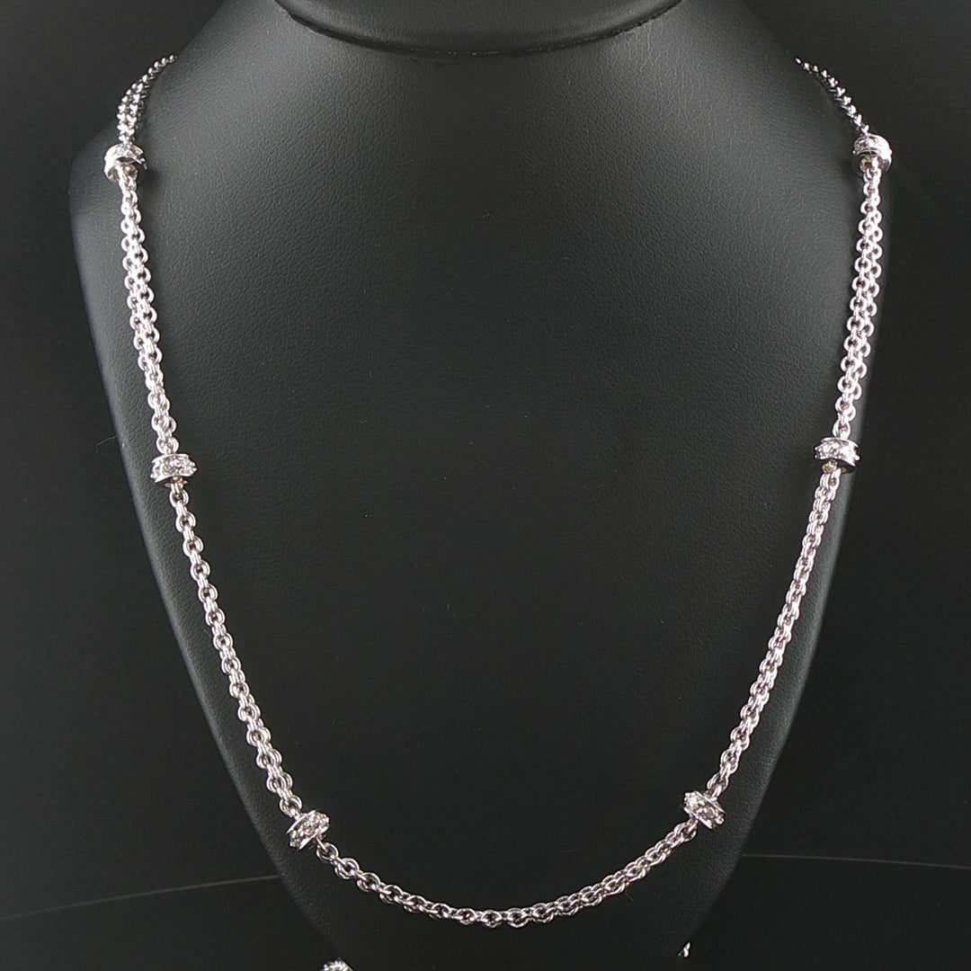 14k White Gold and 0.50cttw Diamond Long Two Strand Cable Link Necklace 35"