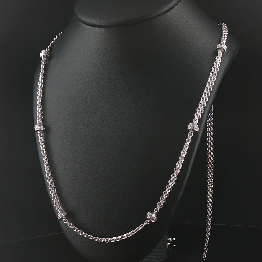 14k White Gold and 0.50cttw Diamond Long Two Strand Cable Link Necklace 35"