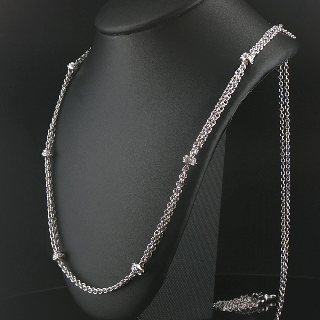 14k White Gold and 0.50cttw Diamond Long Two Strand Cable Link Necklace 35"
