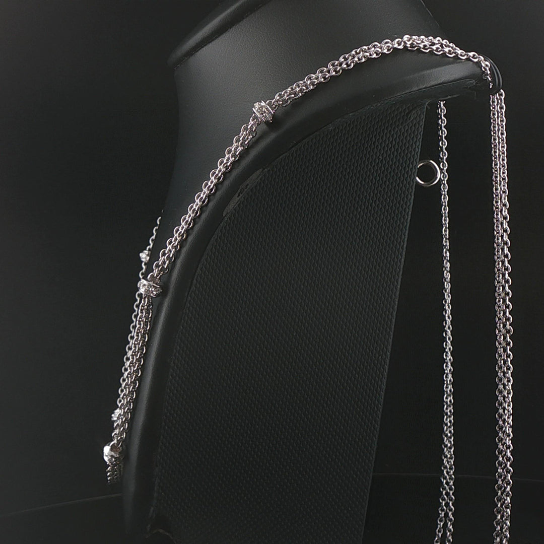14k White Gold and 0.50cttw Diamond Long Two Strand Cable Link Necklace 35"