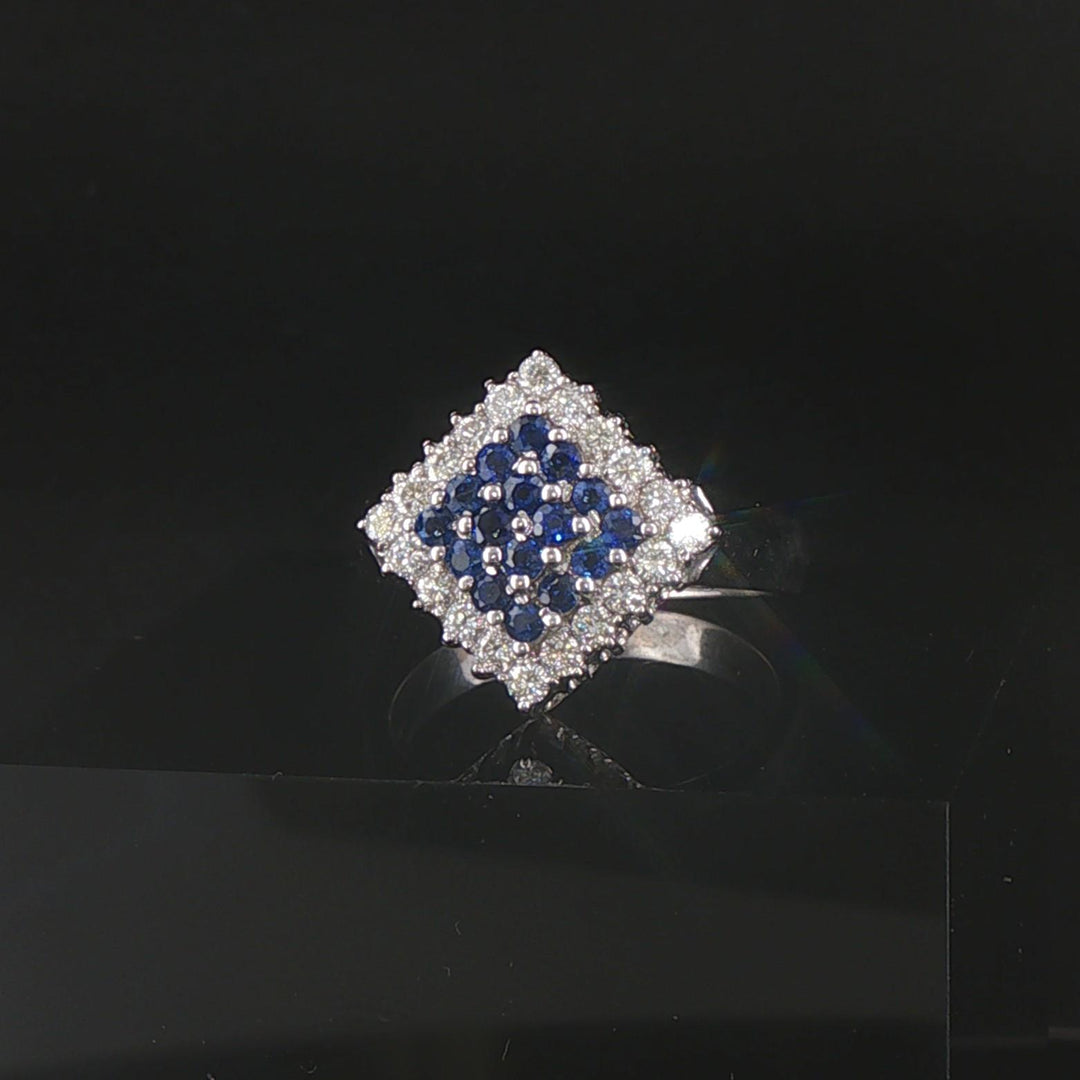 18k White Gold Blue Sapphire and 0.50cttw Diamond Ring Size Italy 7.5