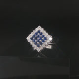 18k White Gold Blue Sapphire and 0.50cttw Diamond Ring Size Italy 7.5