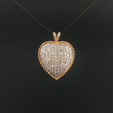 14k Yellow and White Gold and 2cttw Diamond Vintage Heart Pendant 1.25"