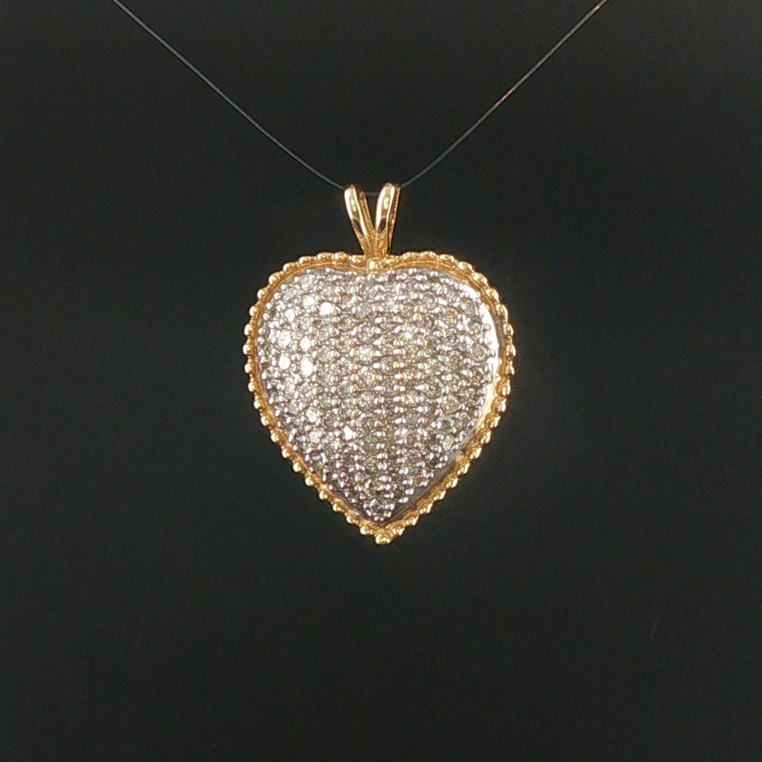 14k Yellow and White Gold and 2cttw Diamond Vintage Heart Pendant 1.25"