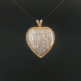 14k Yellow and White Gold and 2cttw Diamond Vintage Heart Pendant 1.25"