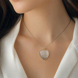 14k Yellow and White Gold and 2cttw Diamond Vintage Heart Pendant 1.25"