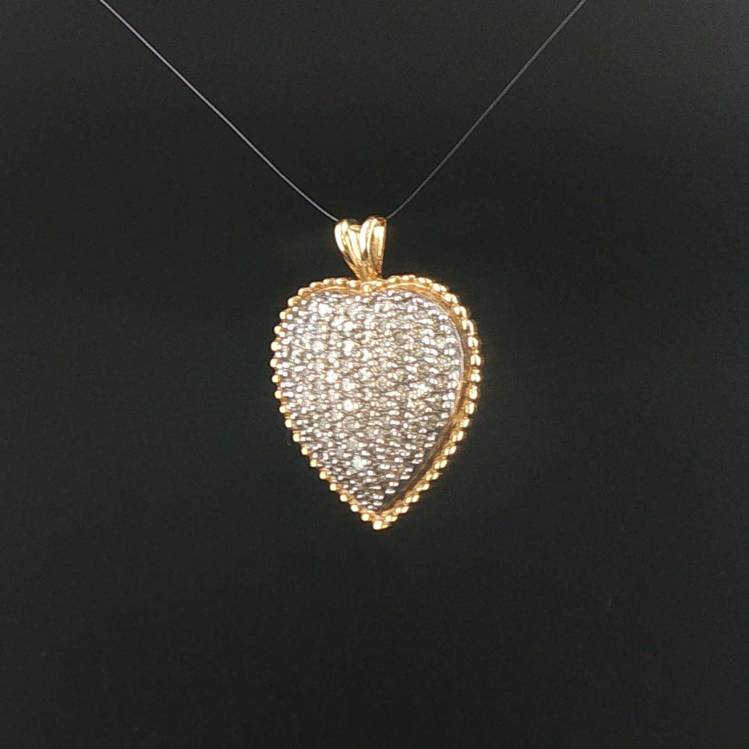 14k Yellow and White Gold and 2cttw Diamond Vintage Heart Pendant 1.25"