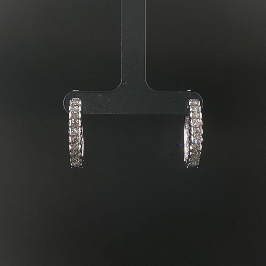 14k White Gold and 1cttw Diamond Hoop Earrings 1"
