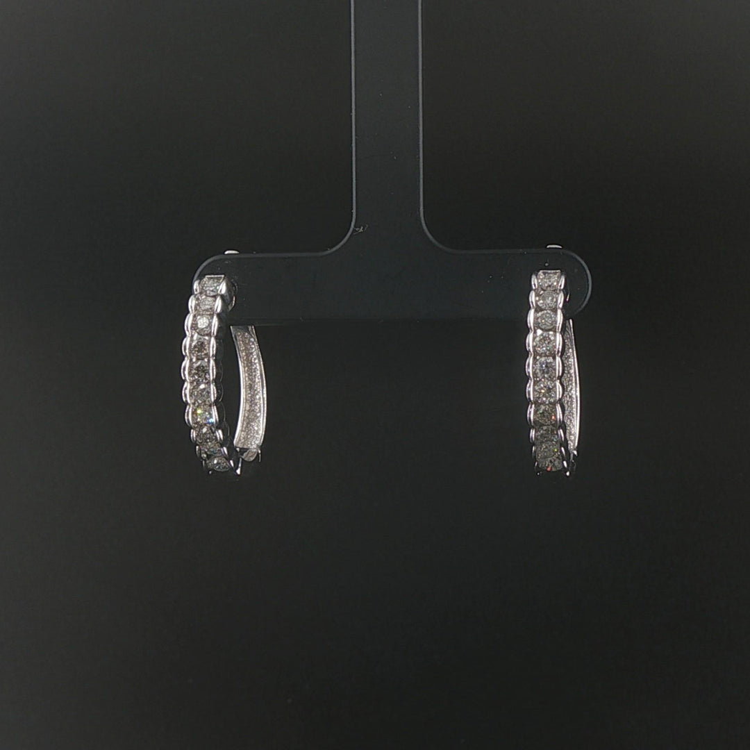 14k White Gold and 1cttw Diamond Hoop Earrings 1"